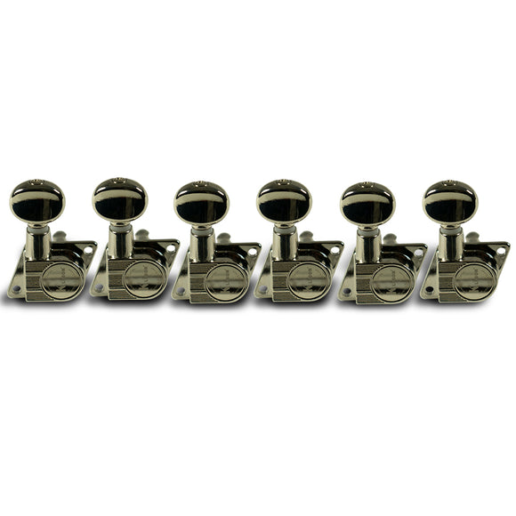Kluson 6 In Line Revolution Series F-Mount Tuning Machines With Staggered Posts Nickel | SportHiTech