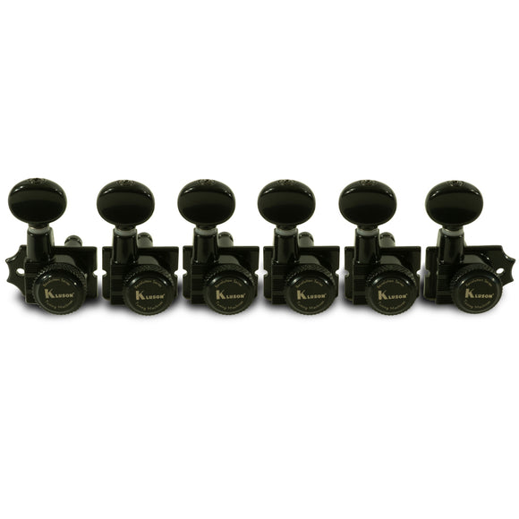 Kluson 6 In Line Locking Revolution Series H-Mount Non-Collared Tuning Machines With Staggered Posts Black | SportHiTech