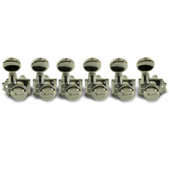 Kluson 6 In Line Locking Revolution Series H-Mount Tuning Machines With Staggered Posts Chrome | SportHiTech