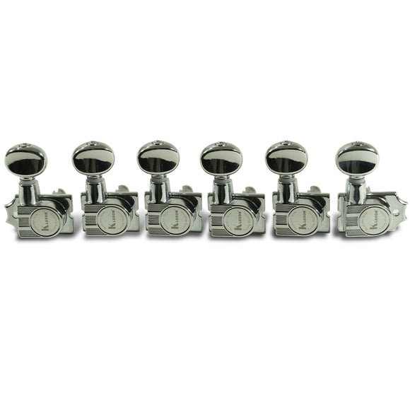 Kluson 6 In Line Revolution Series H-Mount Non-Collared Tuning Machines With Staggered Posts Chrome | SportHiTech