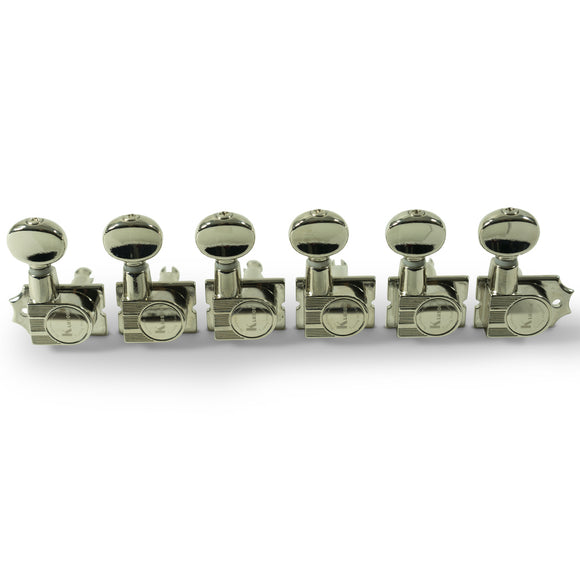 Kluson 6 In Line Revolution Series H-Mount Non-Collared Tuning Machines With Staggered Posts Nickel | SportHiTech