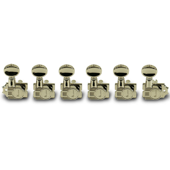 Kluson 6 In Line Revolution Series H-Mount Tuning Machines With Staggered Posts Nickel | SportHiTech