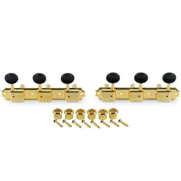 Kluson 3 On A Plate Supreme Series Tuning Machines Gold With Black Plastic Button | SportHiTech