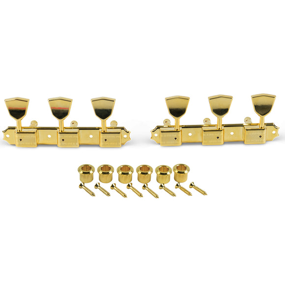 Kluson 3 On A Plate Supreme Series Tuning Machines Gold With Metal Keystone Button | SportHiTech
