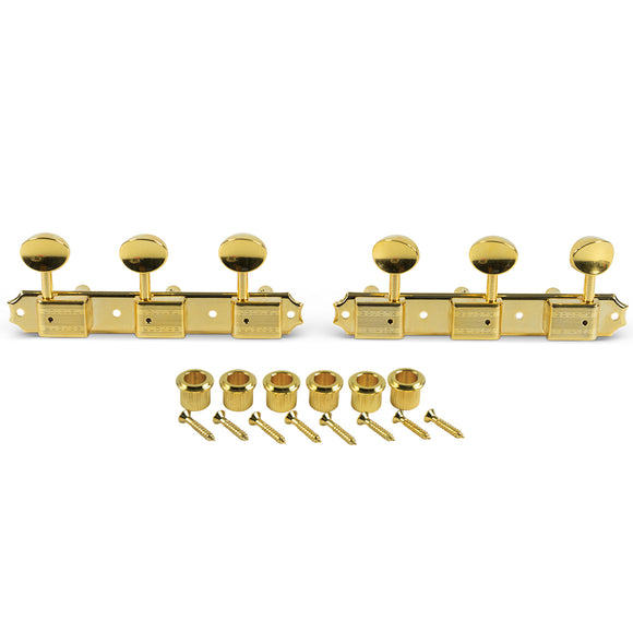Kluson 3 On A Plate Supreme Series Tuning Machines Gold With Metal Oval Button | SportHiTech