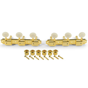 Kluson 3 On A Plate Supreme Series Tuning Machines Gold With White Plastic Button | SportHiTech