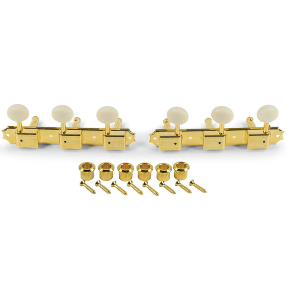 Kluson 3 On A Plate Supreme Series Tuning Machines Gold With White Plastic Button | SportHiTech