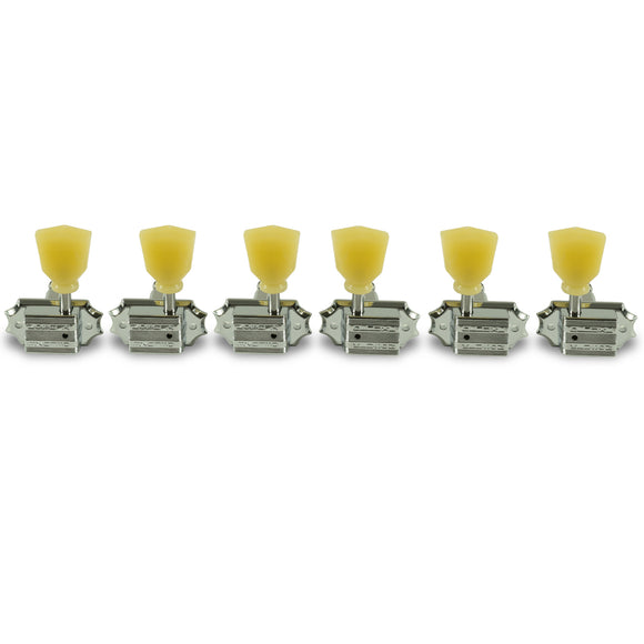 Kluson 3 Per Side Vintage Diecast Series Non-Collared Tuning Machines Chrome With Plastic Keystone Button | SportHiTech