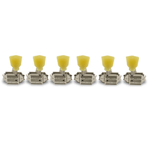 Kluson 3 Per Side Vintage Diecast Series Non-Collared Tuning Machines Nickel With Plastic Keystone Button | SportHiTech