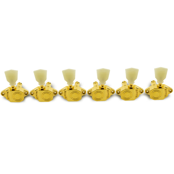 Kluson 3 Per Side Vintage Diecast Sealfast Tuning Machines Gold with Pealoid Keystone Buttons | SportHiTech