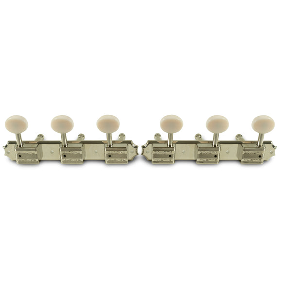 Kluson 3 On A Plate Vintage Diecast Series Tuning Machines Nickel With Parchment Plastic Button | SportHiTech