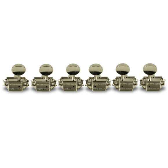 Kluson 3 Per Side Vintage Diecast Series Tuning Machines Nickel With Metal Oval Button | SportHiTech