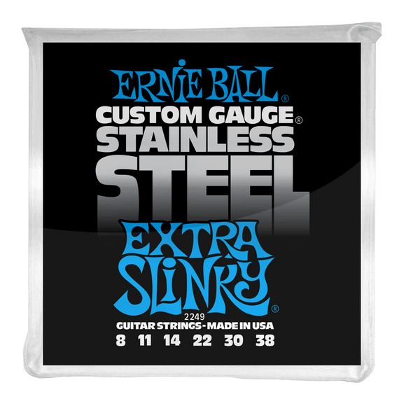 Ernie Ball Extra Slinky Stainless Steel Wound Electric Guitar Strings 8-38