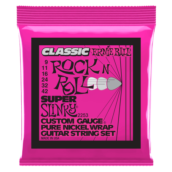 Ernie Ball Super Slinky Classic Rock n Roll pure nickel wrap electric guitar strings 9-42 P02253