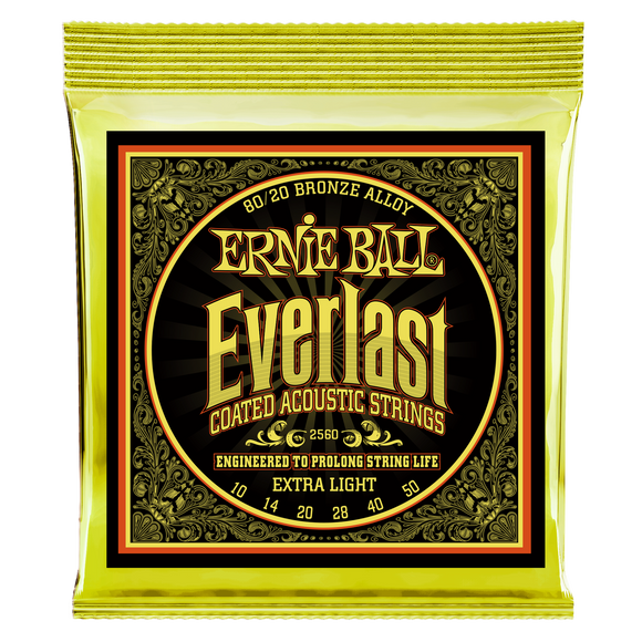 Ernie Ball Everlast Coated 80/20 Bronze Extra Light Acoustic Guitar Strings
