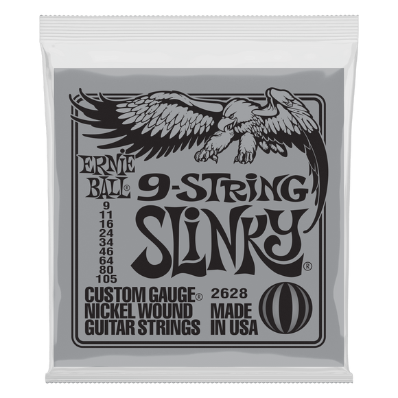 Genuine Ernie Ball Slinky 9-String Nickel Wound Guitar Strings 9-105 P02628