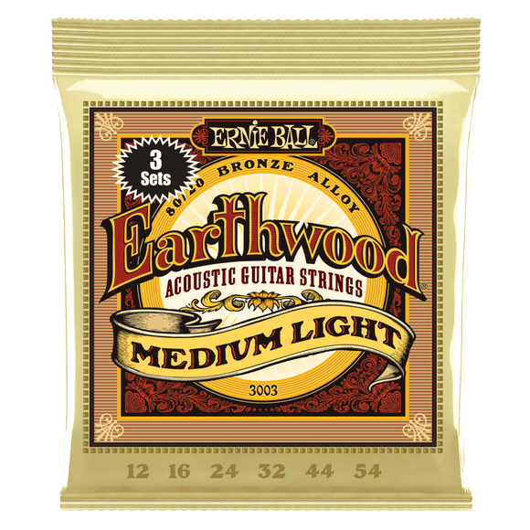 Ernie Ball Earthwood Medium Light 80/20 Bronze Acoustic Guitar Strings 3 Pack