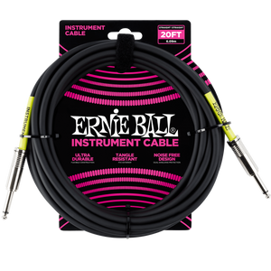Ernie Ball 20ft  Black Straight/Straight Instrument cable P06046