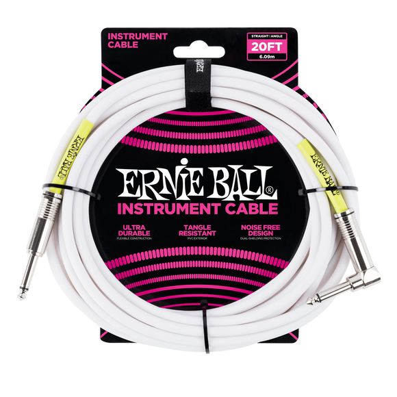 Ernie Ball 20ft  White Straight/Angled Instrument cable P06047