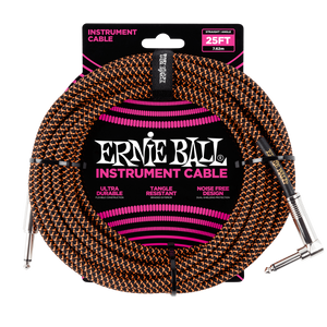 Ernie Ball 25ft  Black/Orange Braided Straight/Angle Instrument cable P06064