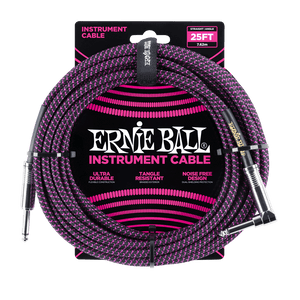 Ernie Ball 25ft  Black/Purple Braided Straight/Angle Instrument cable P06068