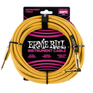 Ernie Ball 25ft  Gold Braided Straight/Angle Instrument cable P06070