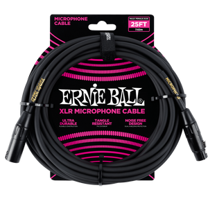 Ernie Ball 25ft  Male/Female XLR Mic Cable, Black P06073