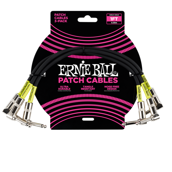 Ernie Ball 1ft Angle / Angle Patch Cable 3-Pack Black P06075
