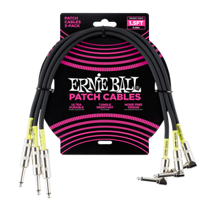 Ernie Ball 1.5ft Angle / Straight Patch Cable 3-Pack Black P06076