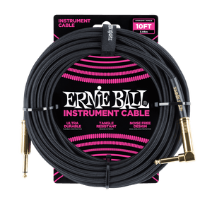 Genuine Ernie Ball 10' Braided Straight/Angle Instrument Cable Black w/Gold conn P06081