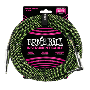 Genuine Ernie Ball 18' Braided Straight/Angle Instrument Cable Black/Green P06082