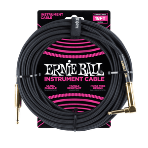 Ernie Ball 18' Braided Straight/Angle Instrument Cable Black w/Gold Conn P06086