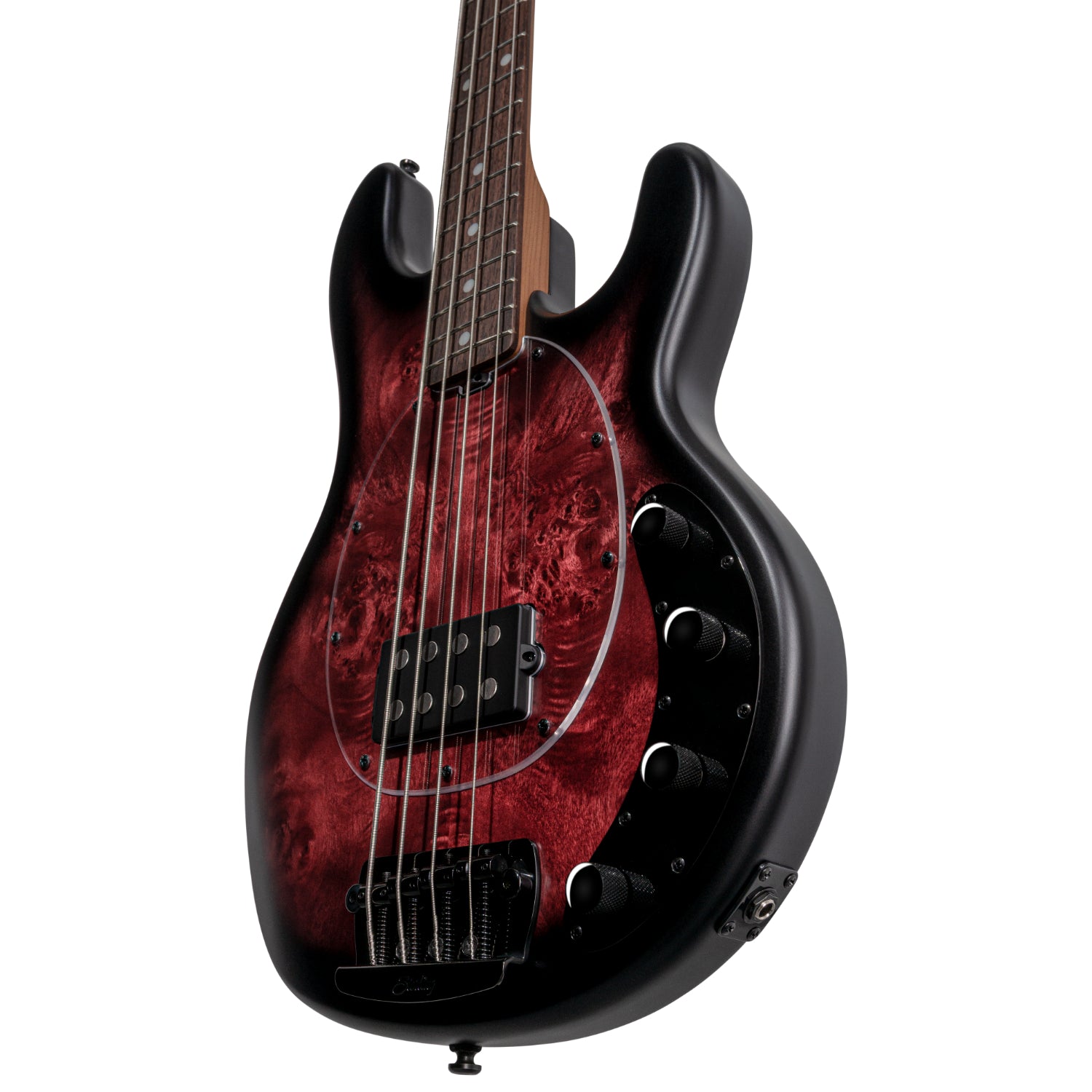 Sterling by Music Man Stingray Bass Ray34PB Poplar Burl Dark Scarlet B SportHiTech