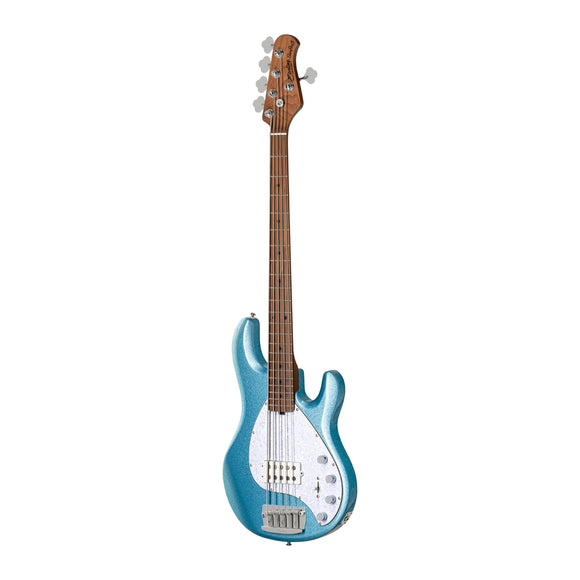 Sterling by Music Man Stingray Bass 5 String Blue Sparkle with Roasted Maple