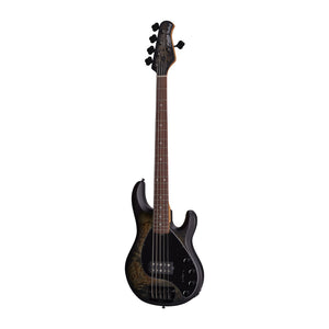 Sterling by Music Man Stingray Bass 5 String Burl Top/Trans Satin Black with Roasted Maple - Plek'd with Finish Blem