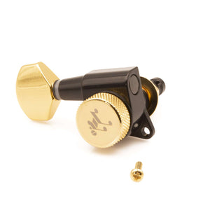 Tone Ninja 20:1 Locking Tuners 6 Inline non-staggered, Left Handed Black and Gold