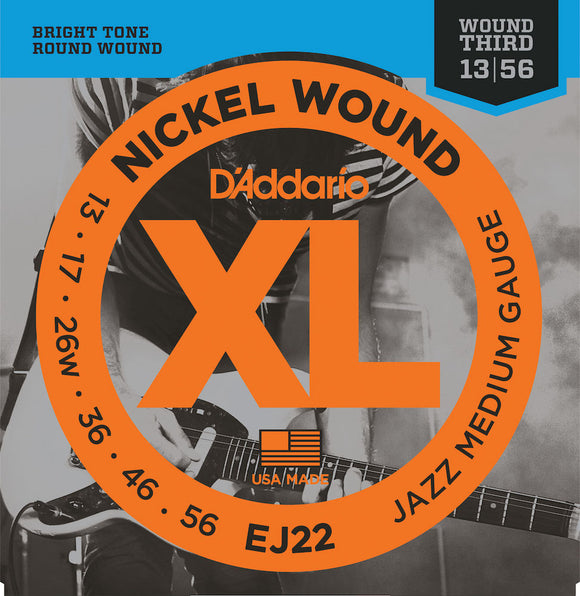 D'Addario EJ22 Nickel Wound Electric Guitar Strings, Jazz Medium, 13-56