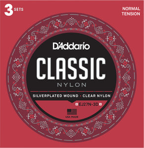 D'Addario EJ27N Student Nylon Classical Guitar Strings, Normal Tension, 3 Sets