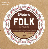 D'Addario EJ32C Folk Nylon Guitar Strings, Ball End, Silver Wound/Clear Nylon