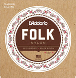 D'Addario EJ34 Folk Nylon Guitar Strings, Ball End, 80/20 Bronze/Black Nylon