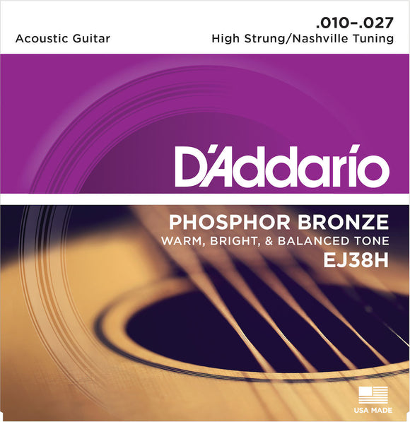 D'Addario EJ38H Acoustic Guitar Strings, High Strung/Nashville Tuning, 10-27