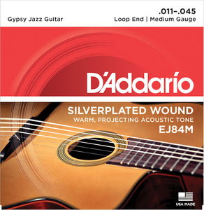 D'Addario EJ84M Gypsy Jazz Acoustic Guitar Strings, Loop End, Medium, 11-45