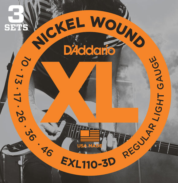 D'Addario EXL110-3D Nickel Wound Electric Guitar Strings Light 10-46, 3 Sets