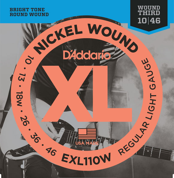 D'Addario EXL110W Nickel Wound Electric Guitar Strings Light Wound 3rd 10-46