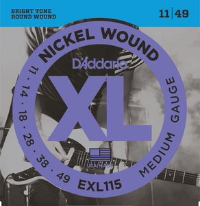 D'Addario EXL115 Nickel Wound Electric Guitar Strings Medium 11-49