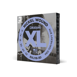 D'Addario EXL116-3D Electric Guitar Strings Medium Top/Heavy Bottom 11-52 3 Sets