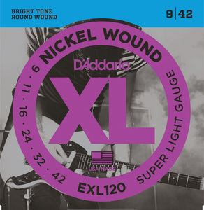 D'Addario EXL120 Nickel Wound Electric Guitar Strings, Super-Light, 09-42