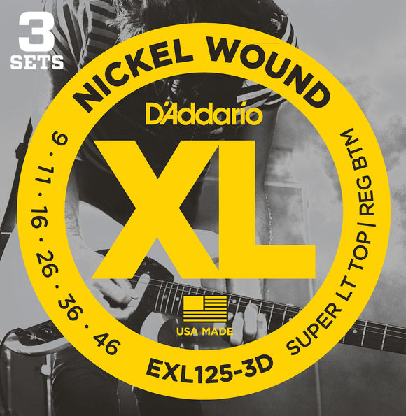 D'Addario EXL125-3D Guitar Strings Super Light Top/Reg Bottom 09-46 3 Sets
