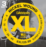 D'Addario EXL125-3D Guitar Strings Super Light Top/Reg Bottom 09-46 3 Sets