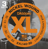 D'Addario EXL140-3D Guitar Strings Light Top/Heavy Bottom 10-52 3 sets
